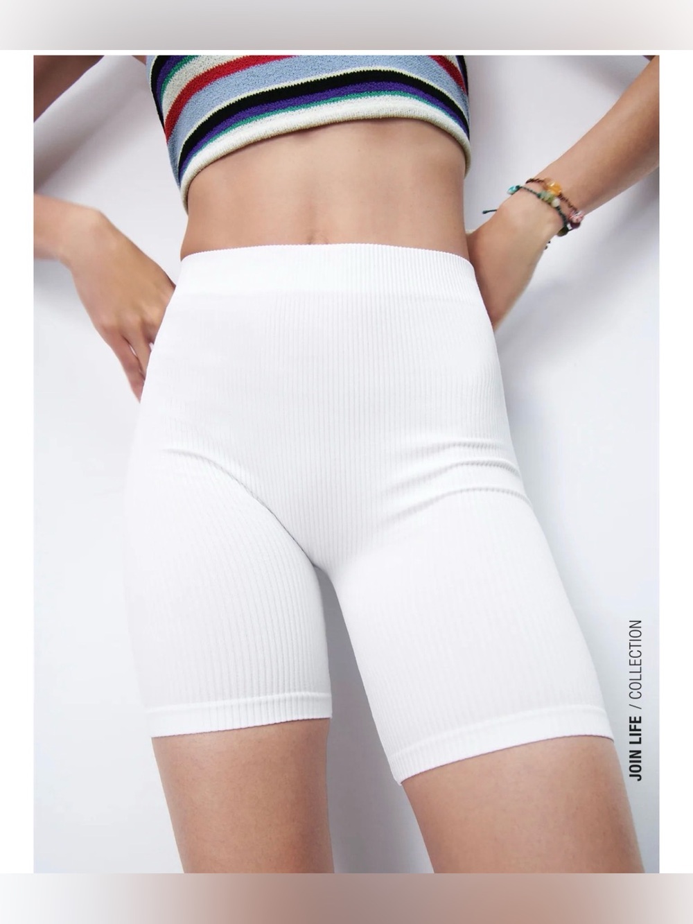 NWT ZARA Seamless White Ribbed Biker Cycling Shorts